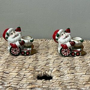 Giftco Vintage santa candle holder Set Of 2 Train 3.5” Christmas Holiday